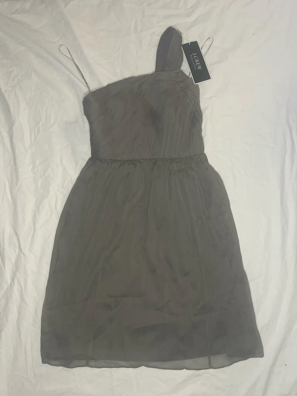 J. Crew One-Shoulder Chiffon Dress in Olive Size 0